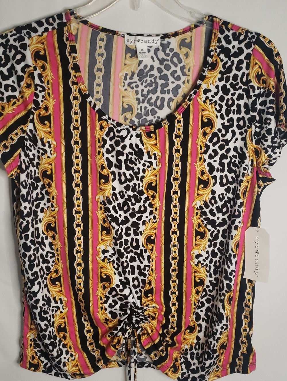 Eye Candy Chainlink/Animal Print Design Short Sleeve Top, 3X